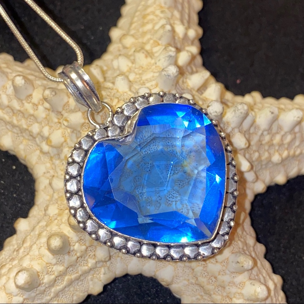 Sparkly London Blue Quartz heart pendant